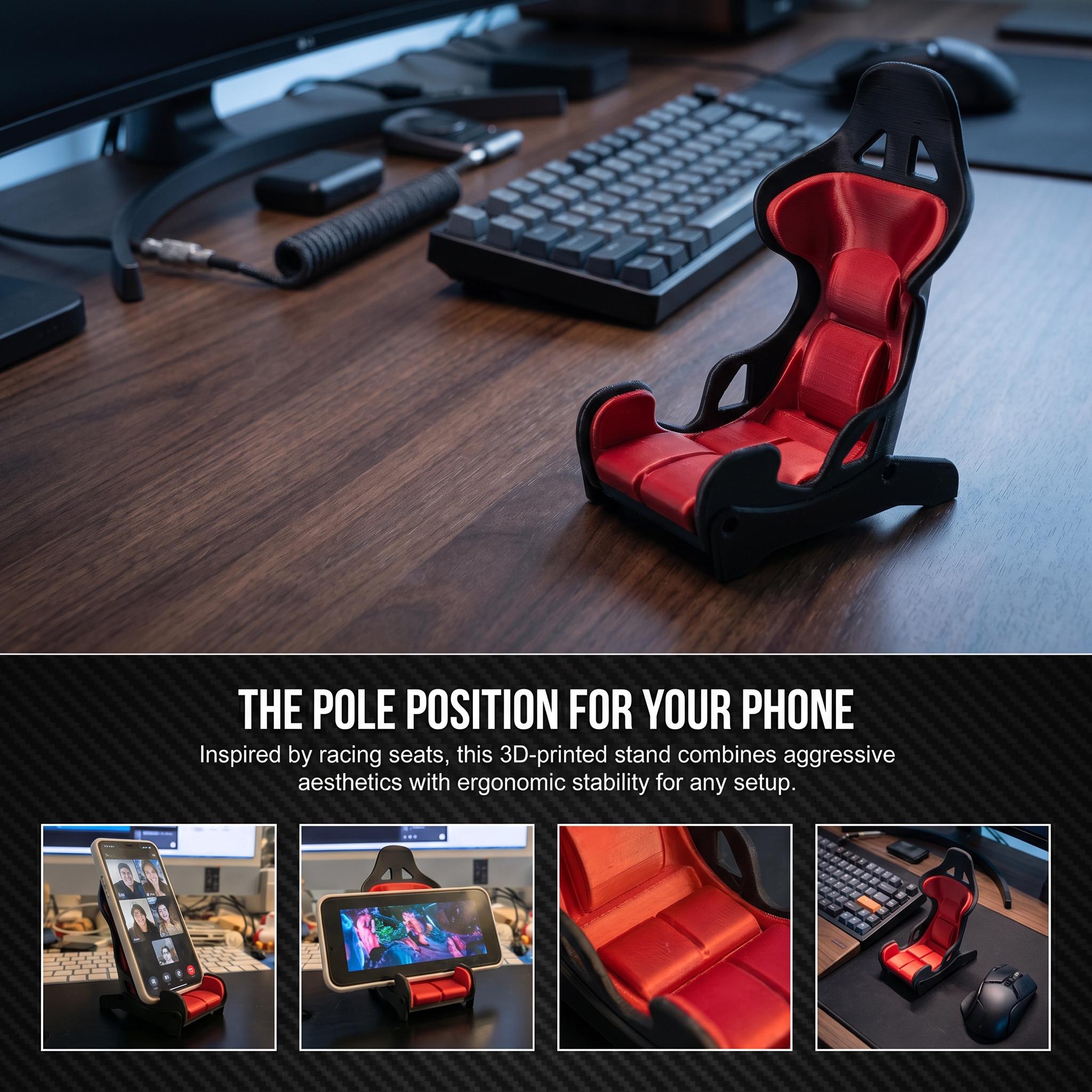 Racing Seat Phone Stand - F1 Inspired Desk Holder, Automotive Themed Decor