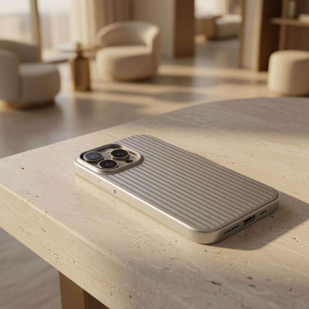 Matte Grating Stripe Hard Case with Metal Button Design and Camera Protection