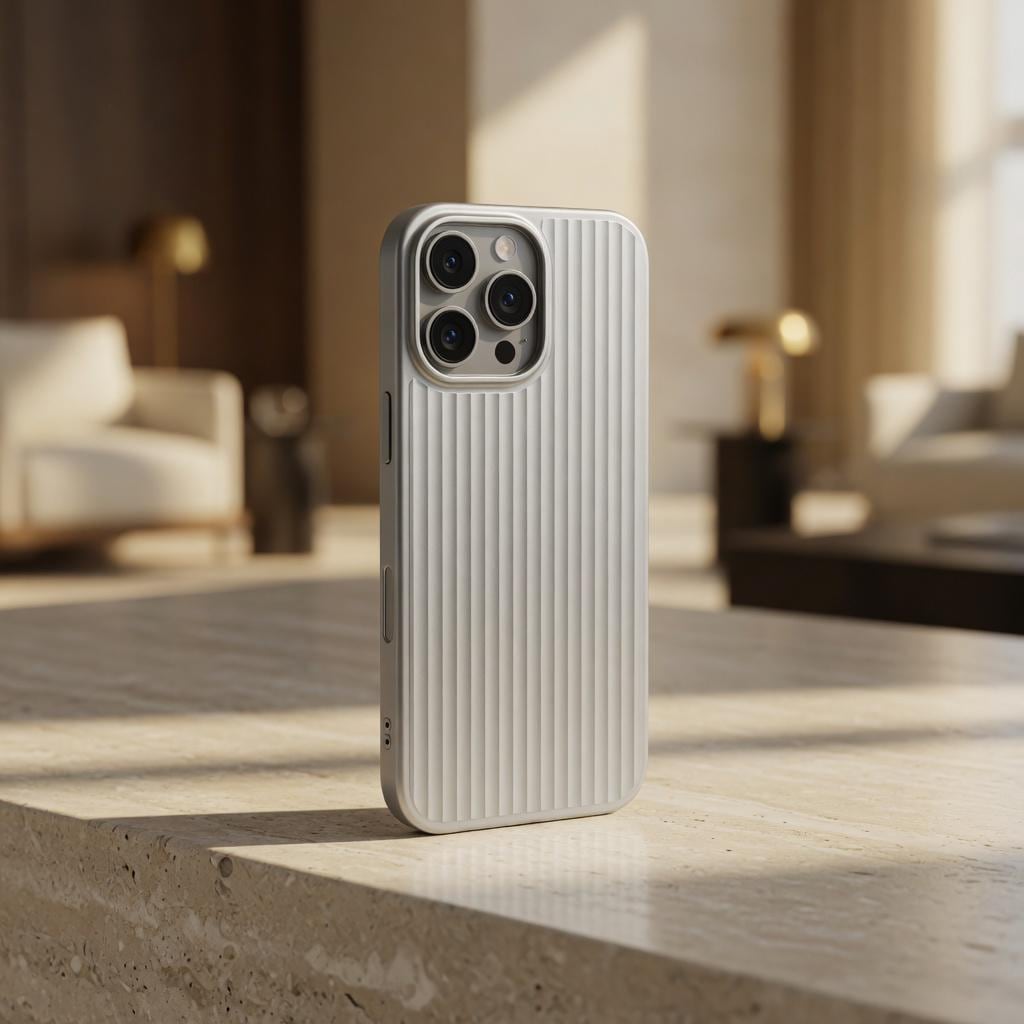 Matte Grating Stripe Hard Case with Metal Button Design and Camera Protection