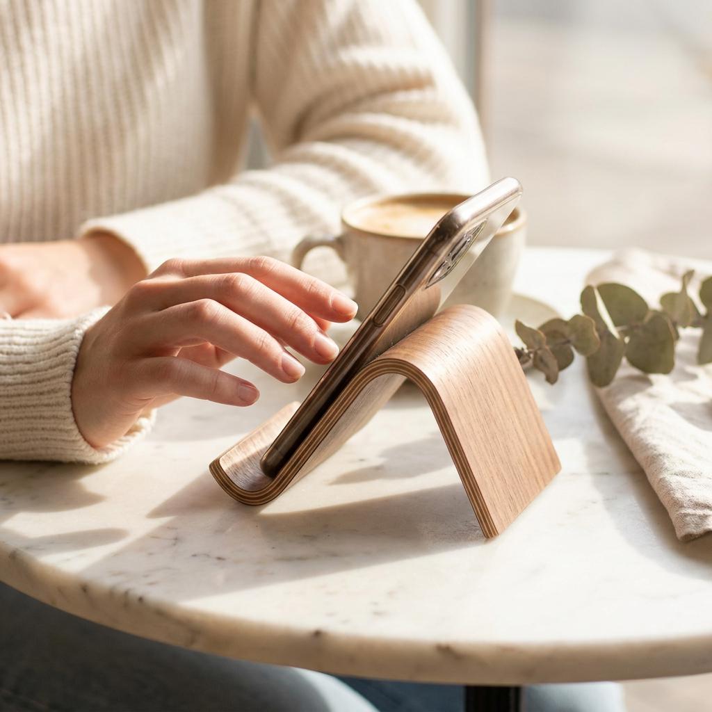 Wooden Phone Stand | Bent Plywood Desk Accessory | Minimalist Design