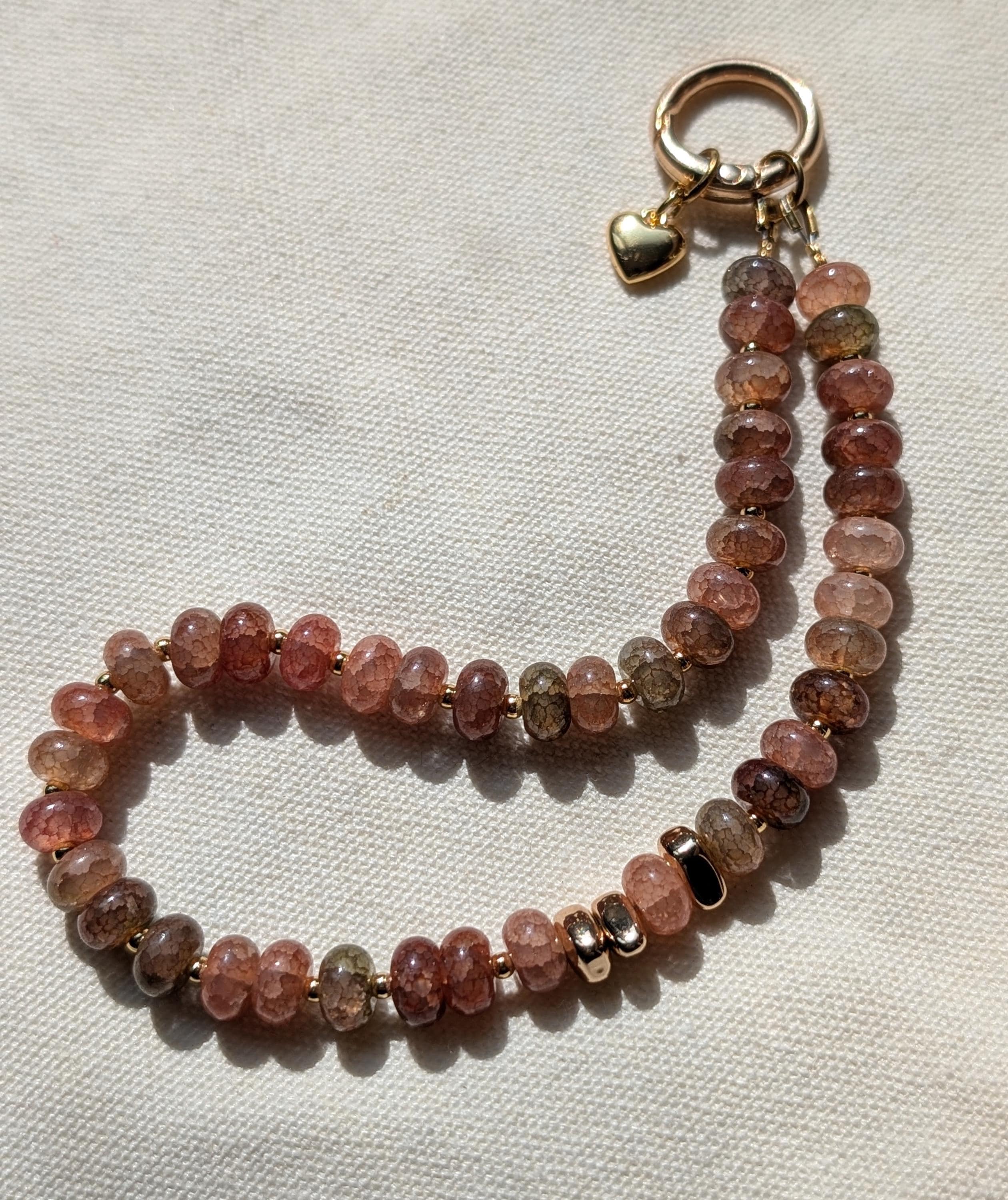 Dragon Scale Glass Beaded Phone Wristlet, Brown and Green, Handmade Camera Wrist Strap