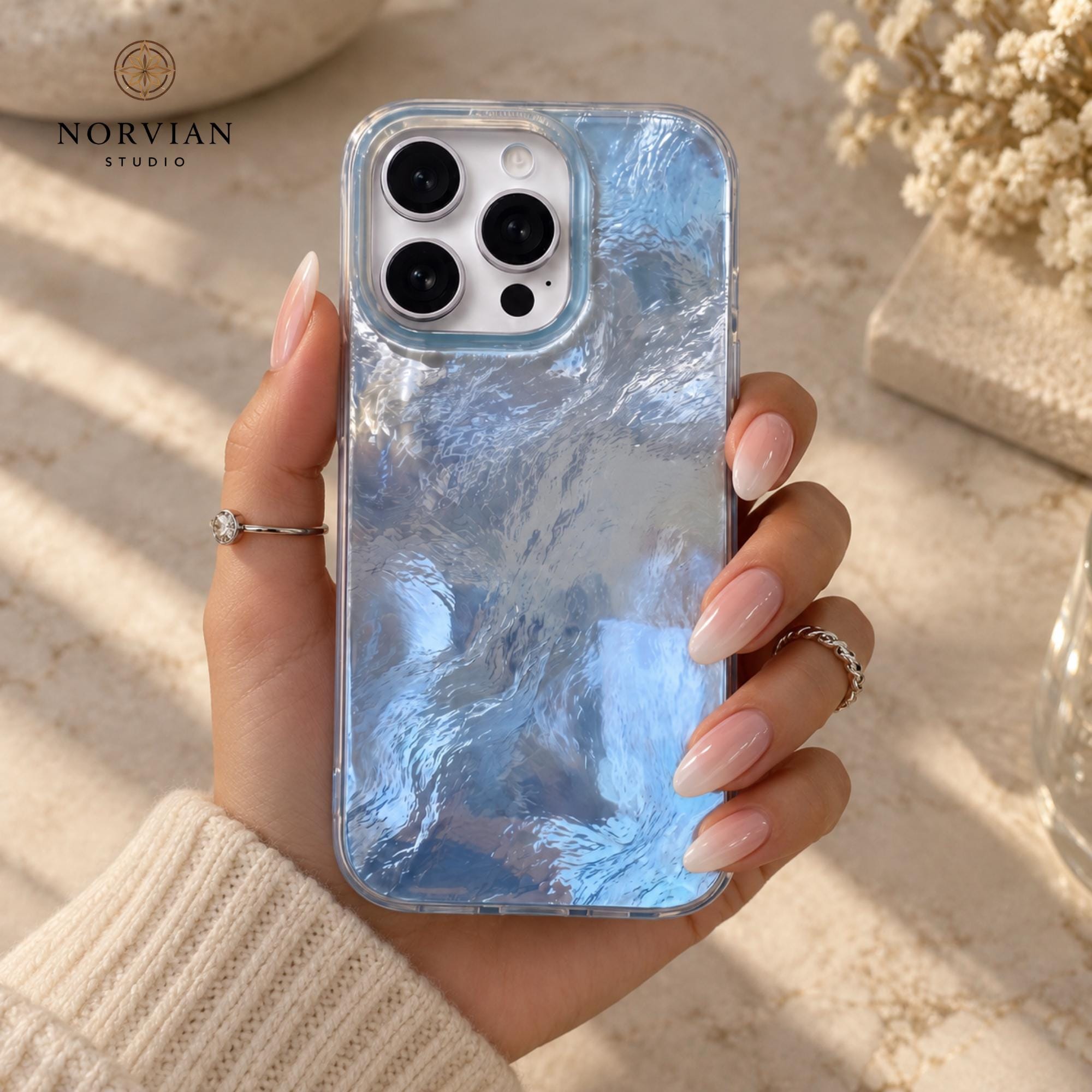 Ice Texture iPhone Case, Glossy Transparent Cover with Frosted Glass Effect