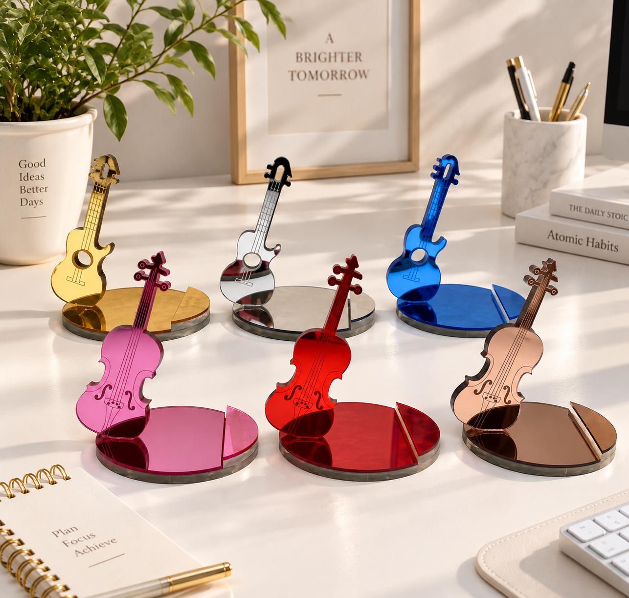 Personalized Acrylic Mirror Saxophone Phone Stand, Custom Name Music Desk Decor