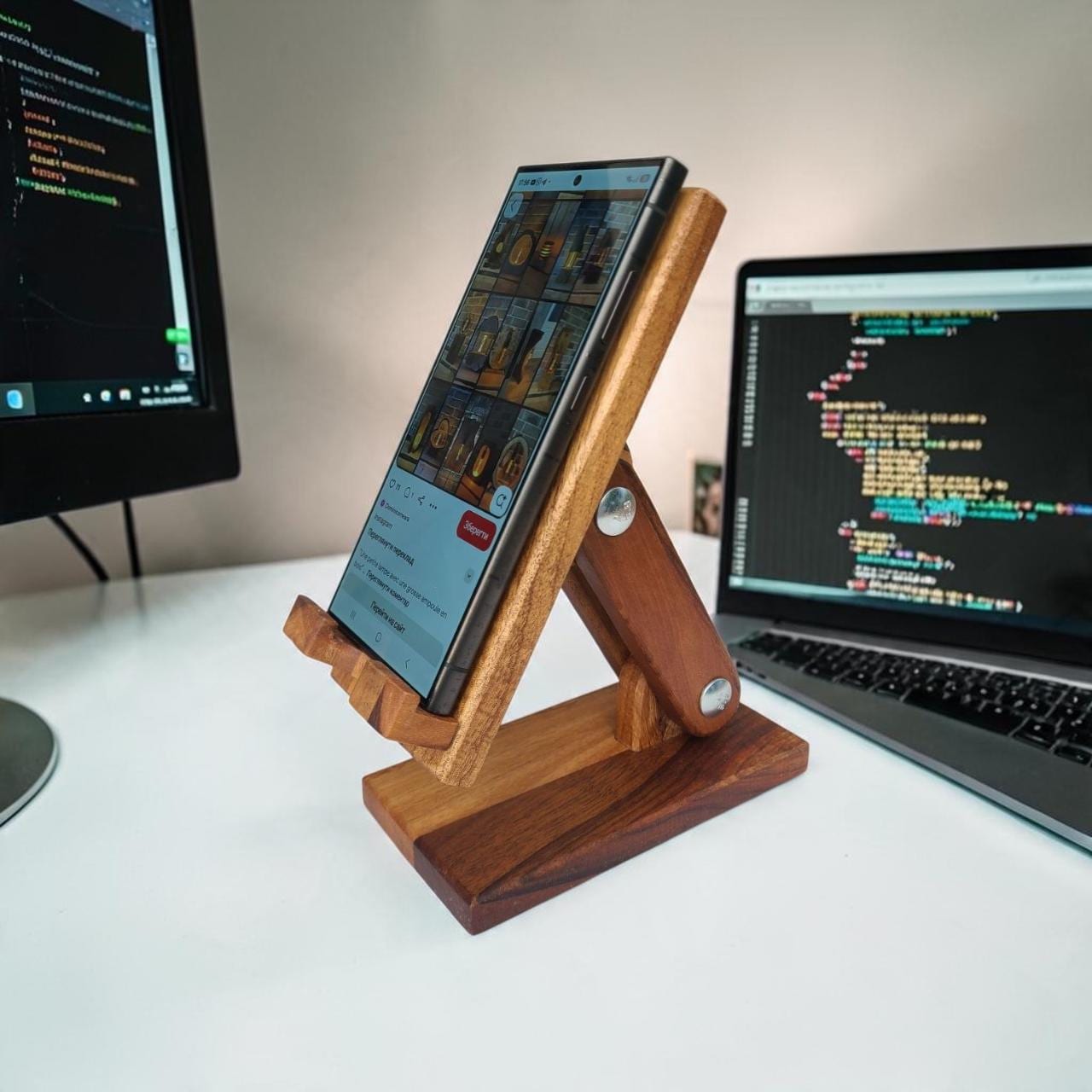 Solid Walnut Phone Stand, Adjustable Wooden Phone Holder, Desk Phone Stand