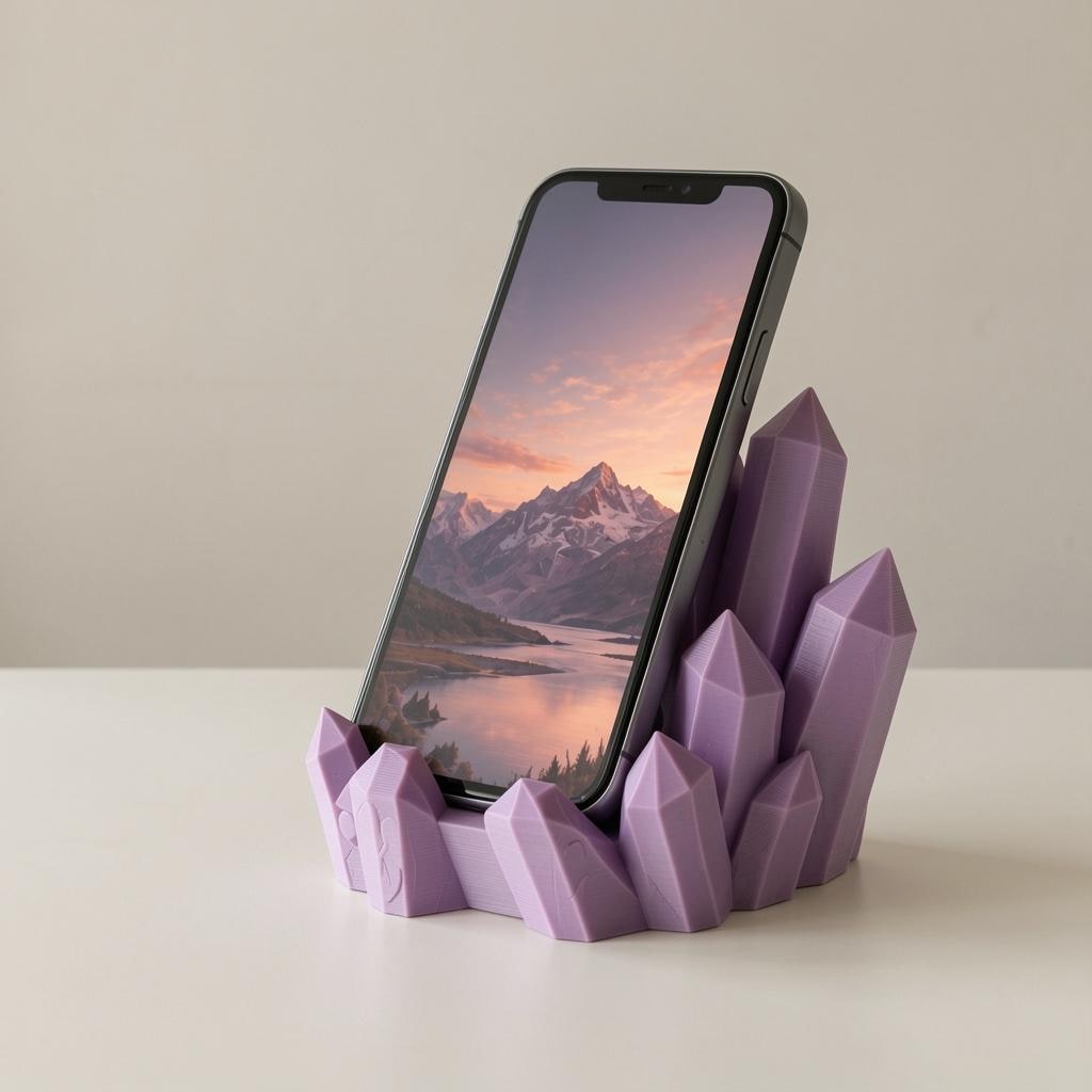 Crystal Spire Phone Stand, 3D Printed Desk Organizer, Ergonomic Smartphone Holder Gift