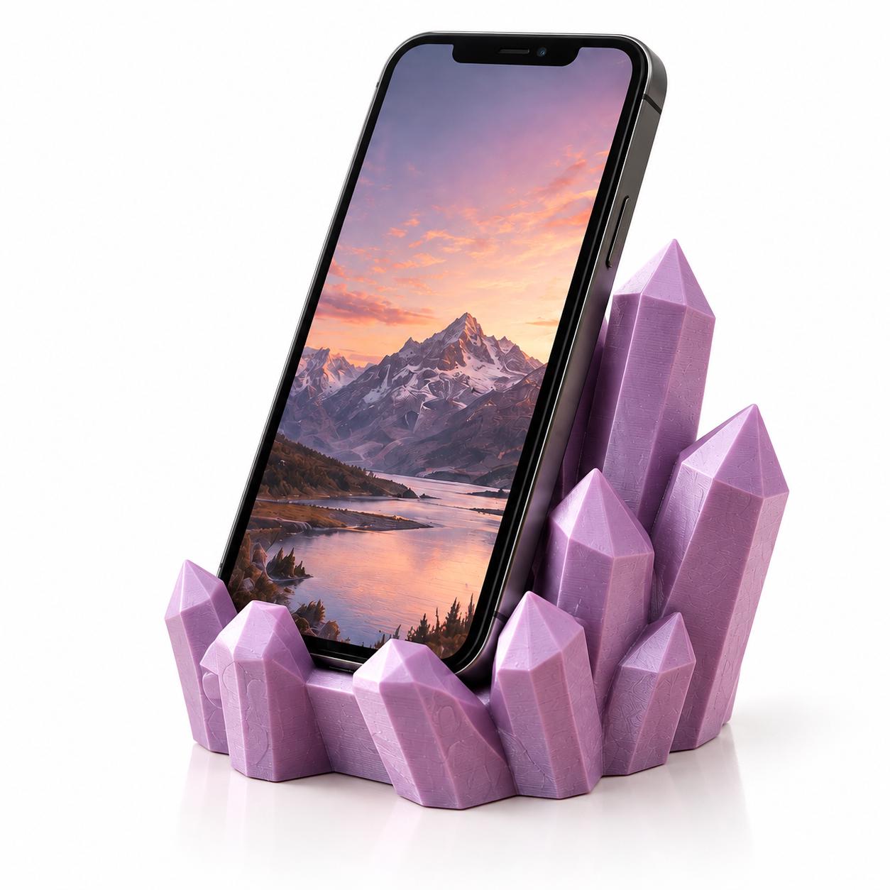 Crystal Spire Phone Stand, 3D Printed Desk Organizer, Ergonomic Smartphone Holder Gift