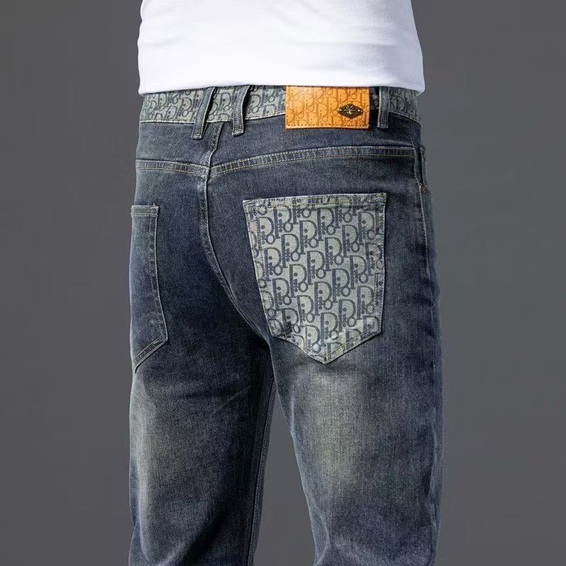 『XS-3XL』高品質 春秋 水洗加工 萬能 伸縮性 男士牛仔褲