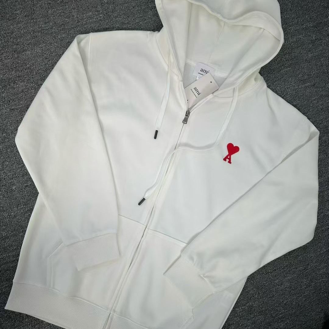 『S-3XL』愛心刺繡寬鬆開襟拉鍊外套、中性休閒衛衣