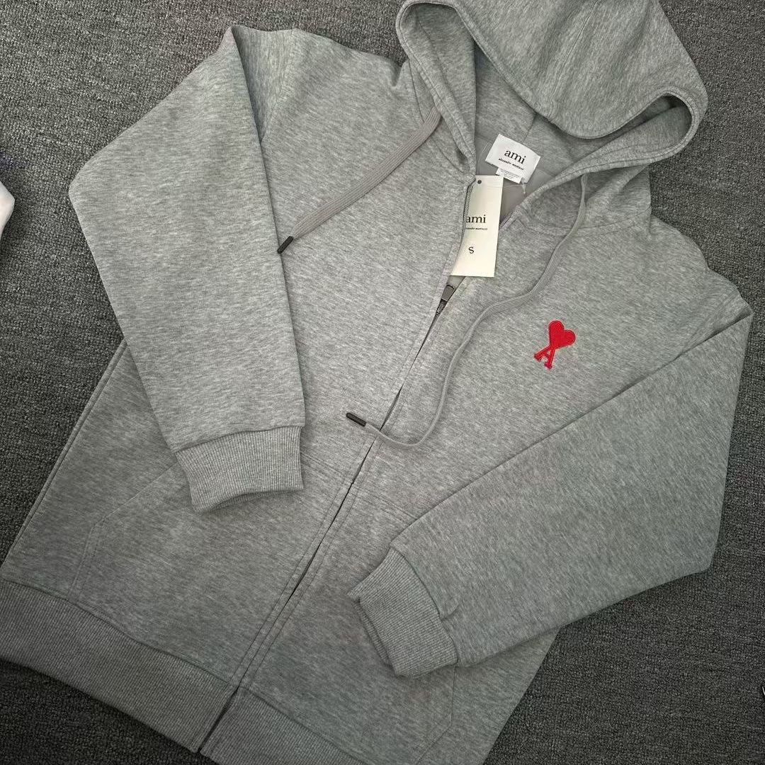 『S-3XL』愛心刺繡寬鬆開襟拉鍊外套、中性休閒衛衣