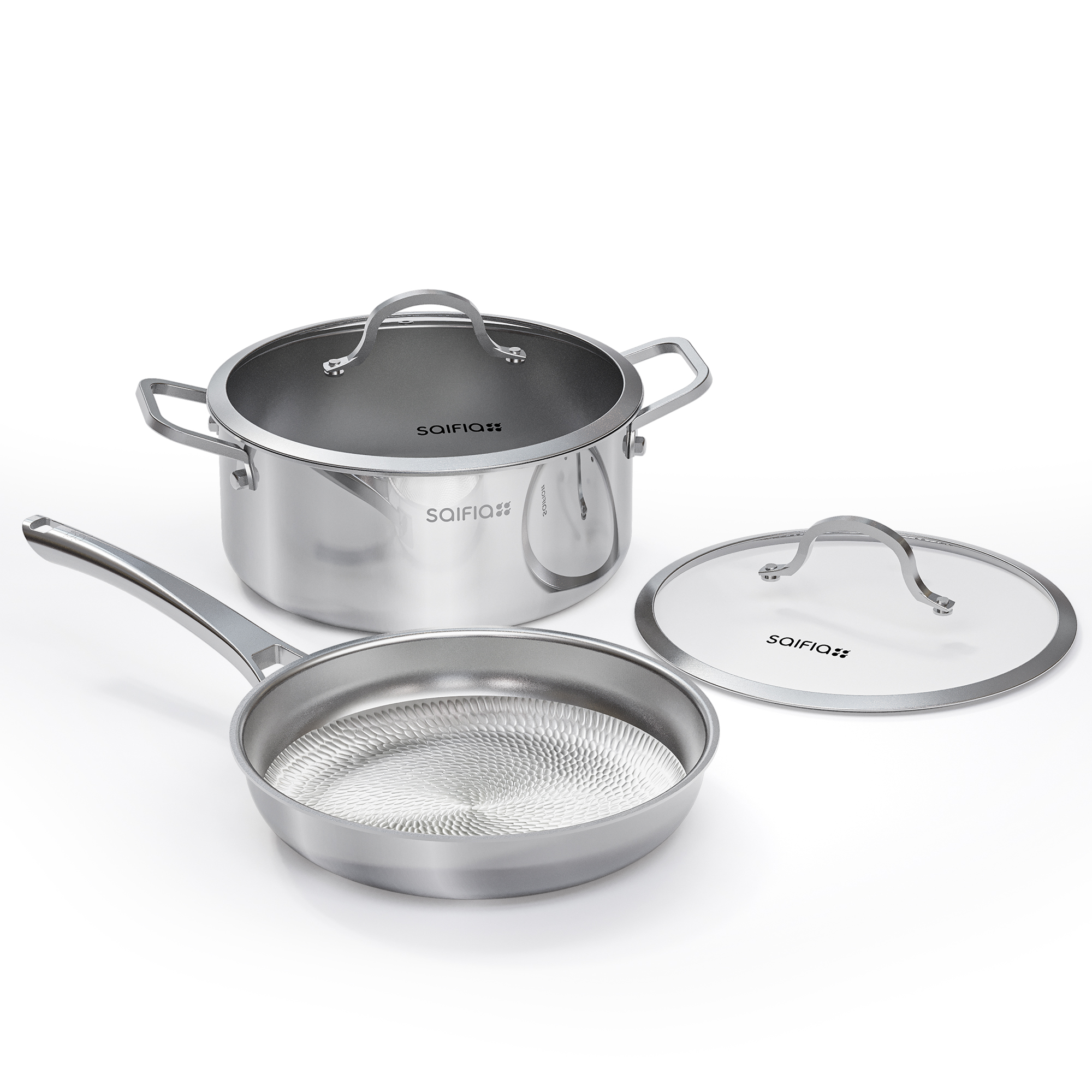 Titanium hammered frying pan & dutch oven set