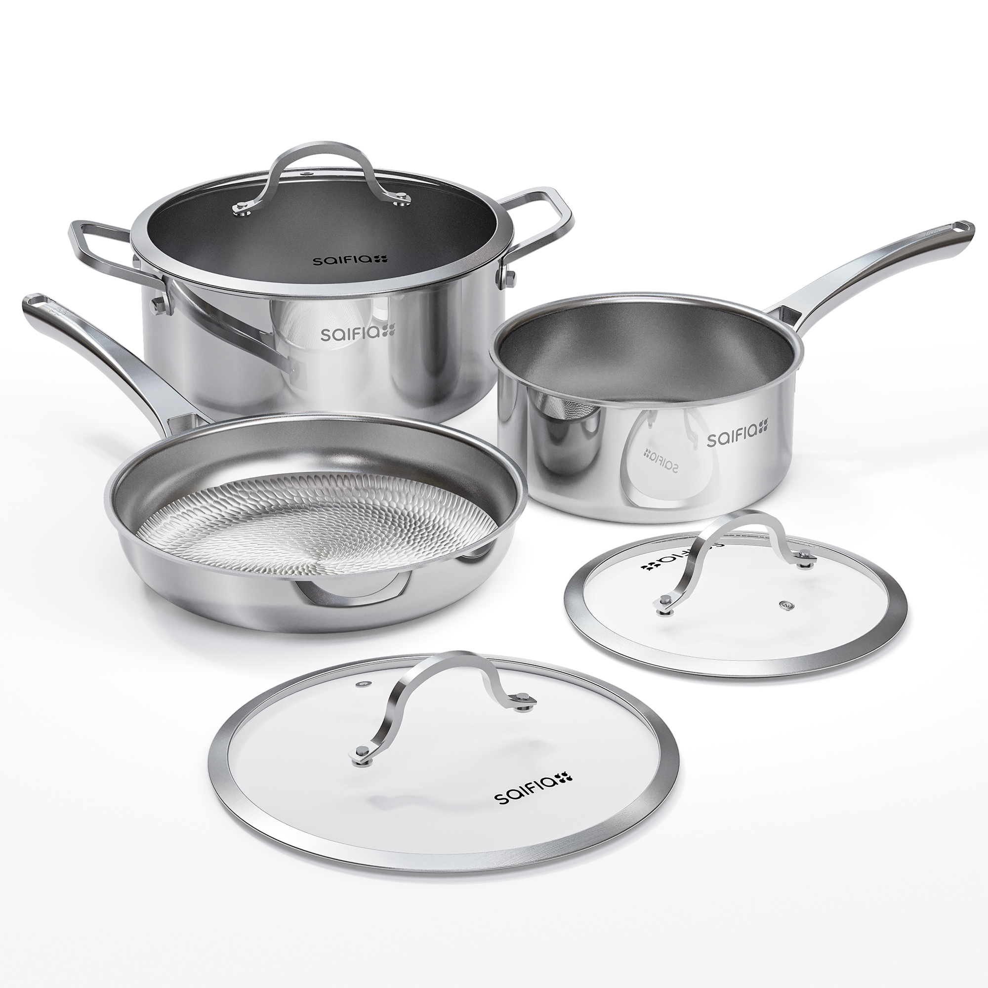 Titanium hammered 6 pieces cookware sets