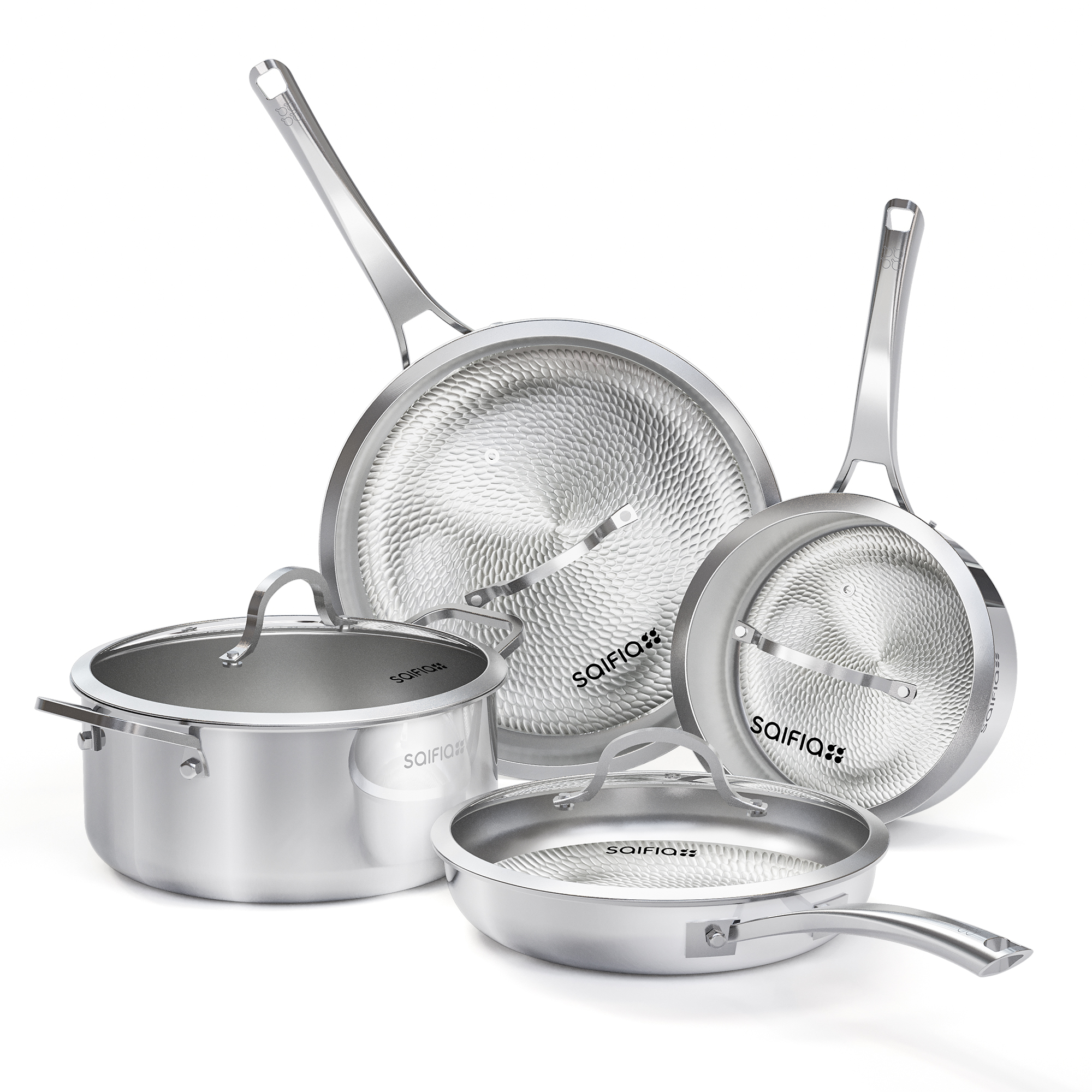 Titanium hammered 8 pieces cookware set 