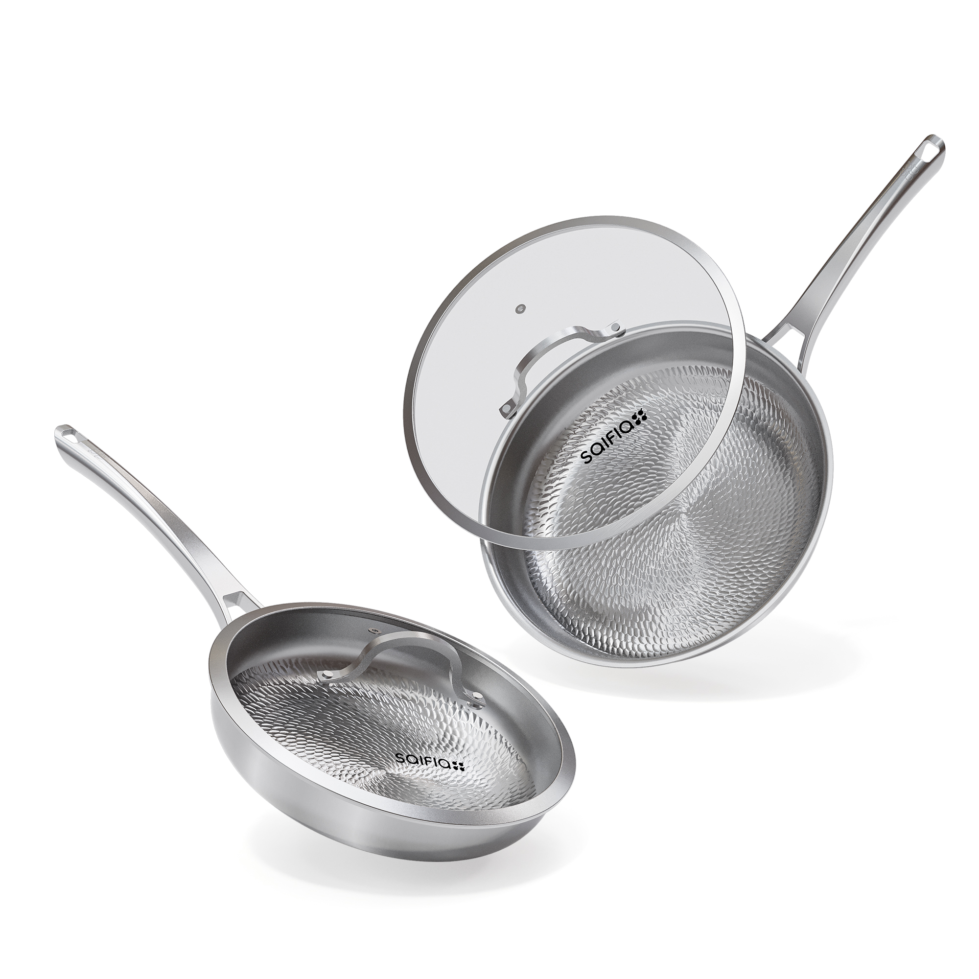 Titanium hammered frying pan set
