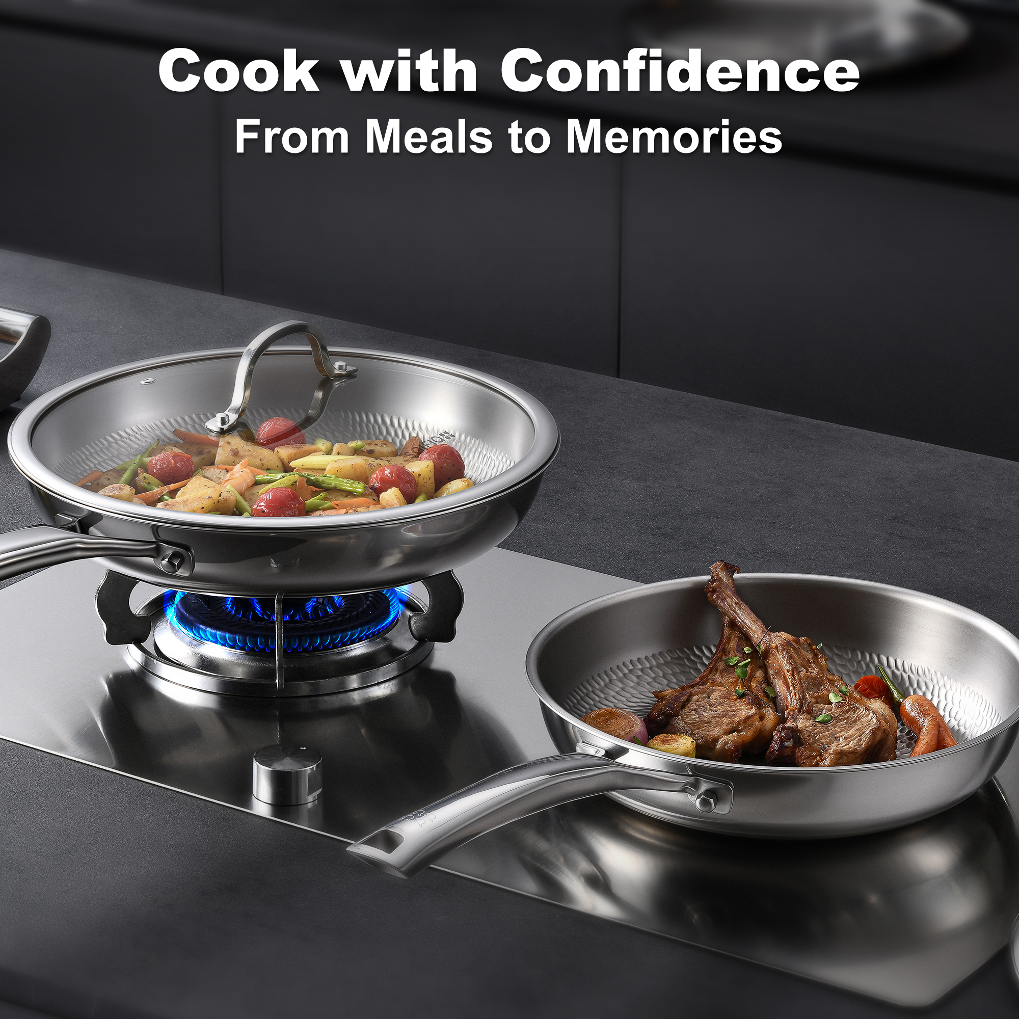 Titanium hammered frying pan set