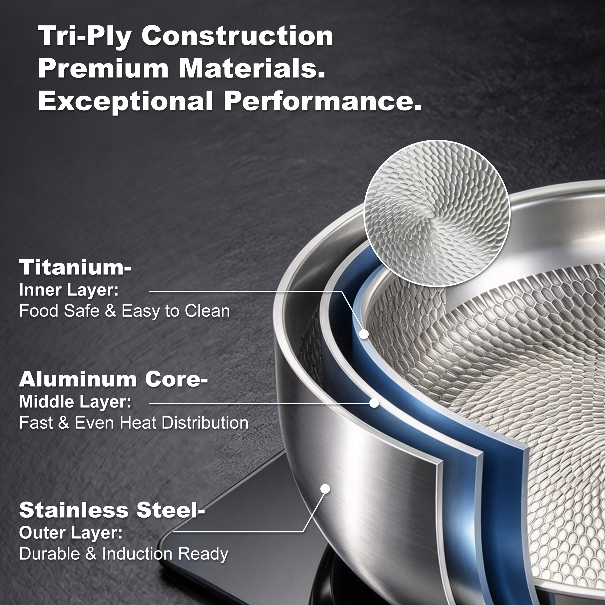 Titanium hammered frying pan set