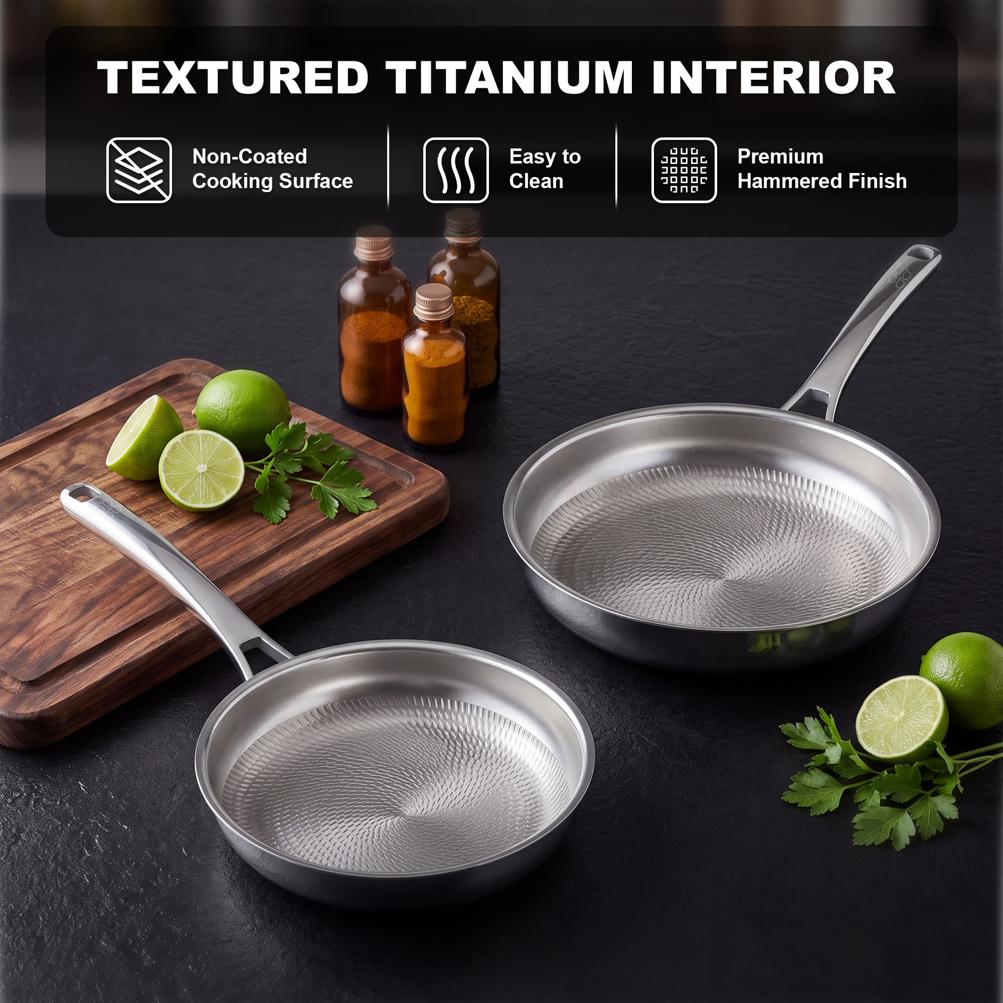 Titanium hammered frying pan set