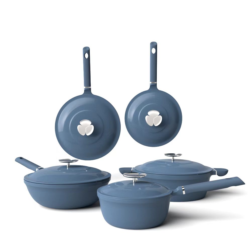 Trifoglia 8 pieces non-stick cookware sets(navy)