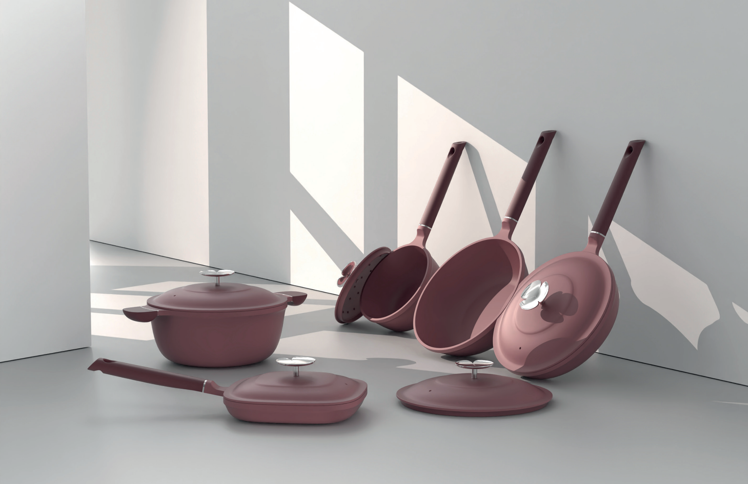 Trifoglia 8 pieces non-stick cookware sets(mulberry)