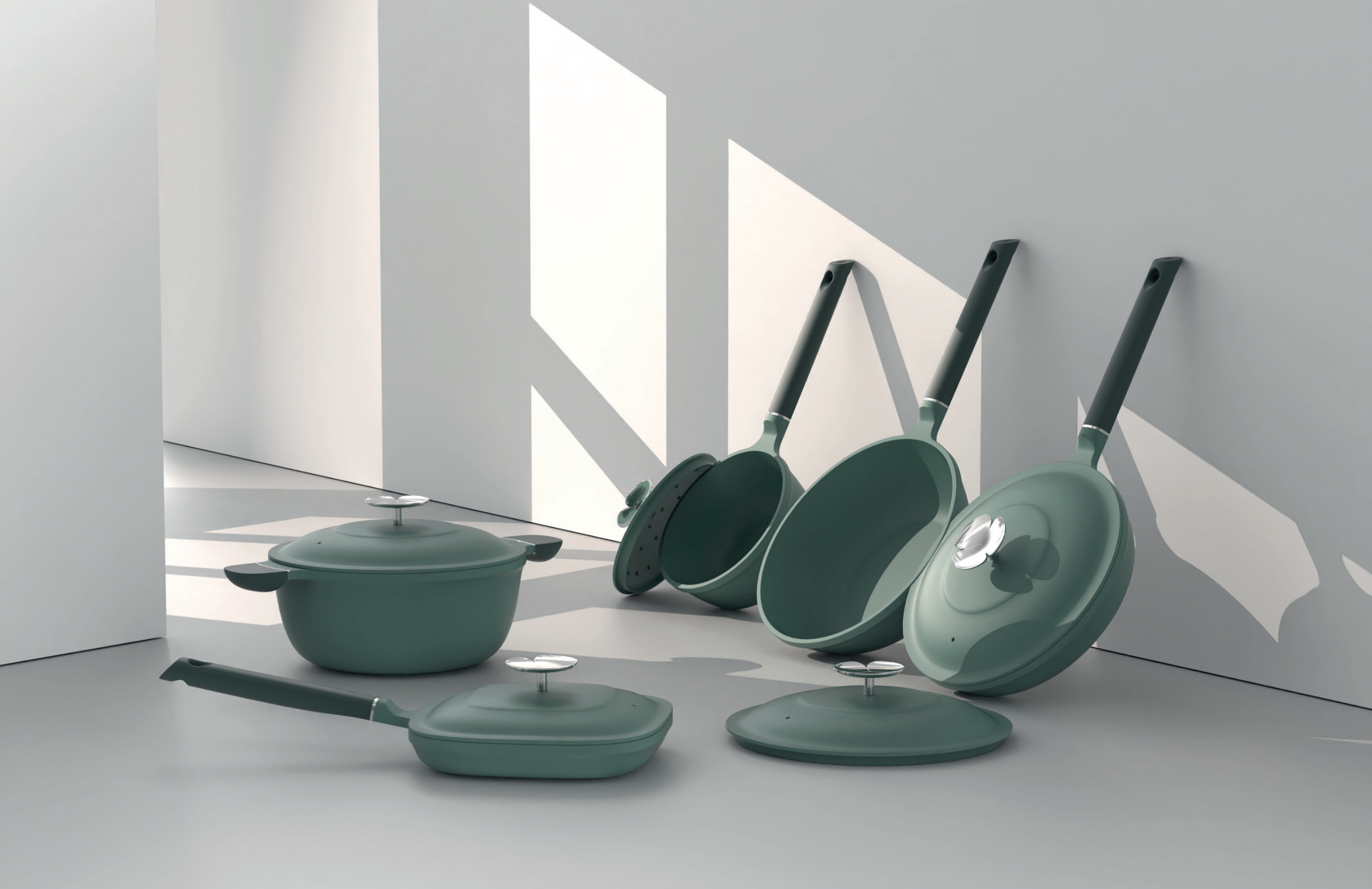 Trifoglia non-stick cookware sets(green)