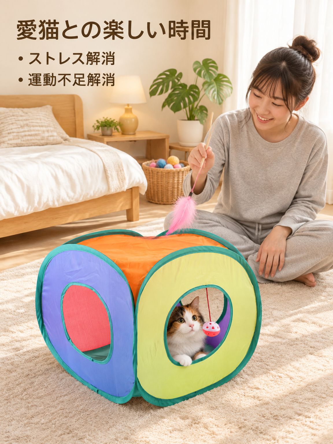 折りたたみ式七色スクエア猫用トンネルおもちゃ
