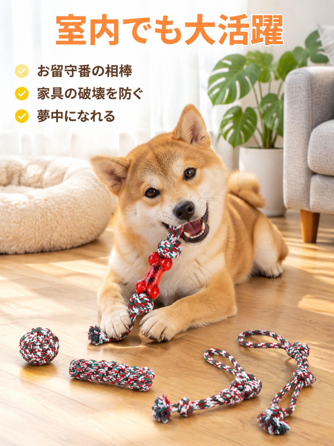 ペット用カラフル綿ロープおもちゃセット