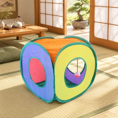 折りたたみ式七色スクエア猫用トンネルおもちゃ
