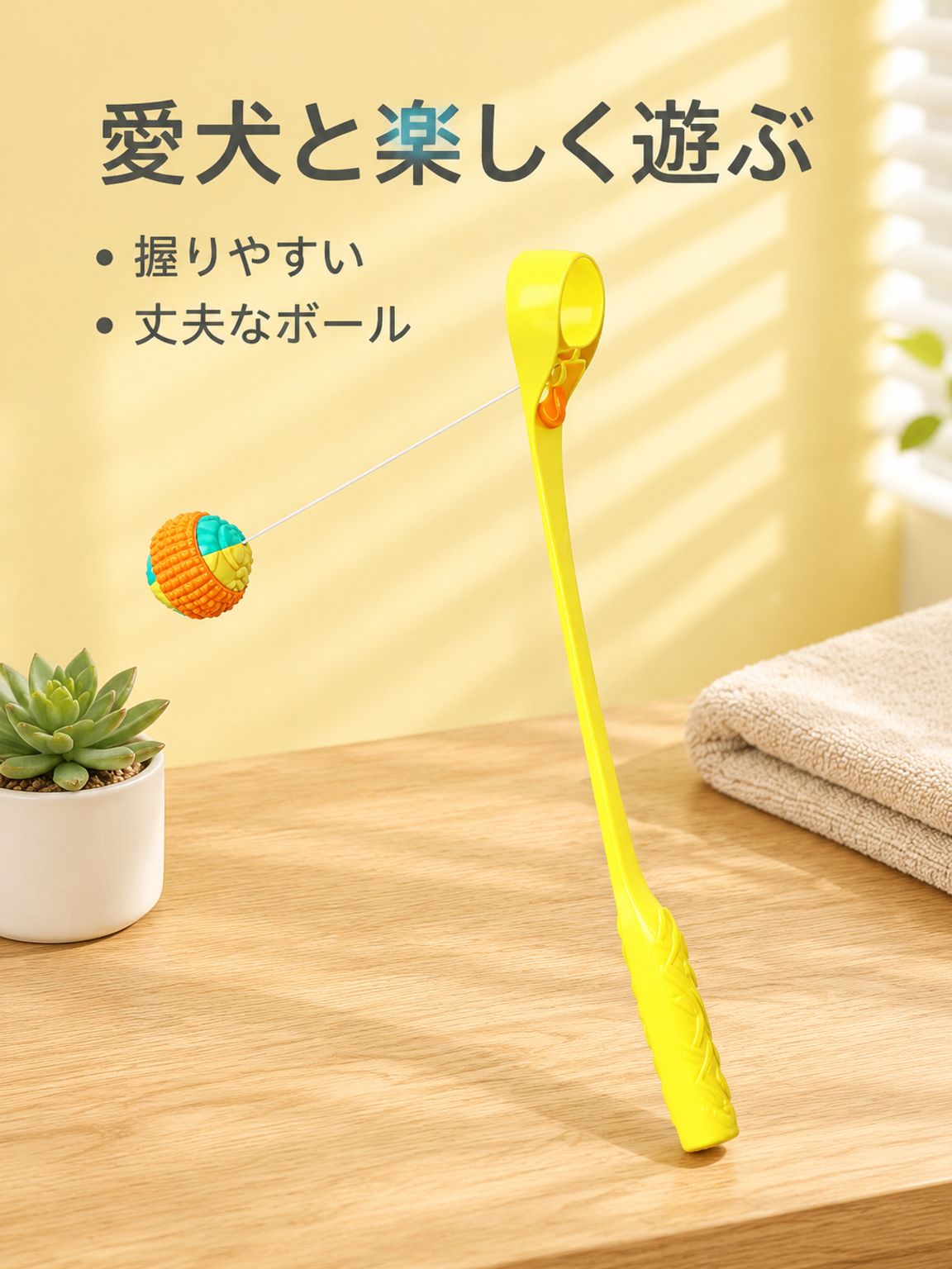 伸縮ロープボール付きペット用投げ棒
