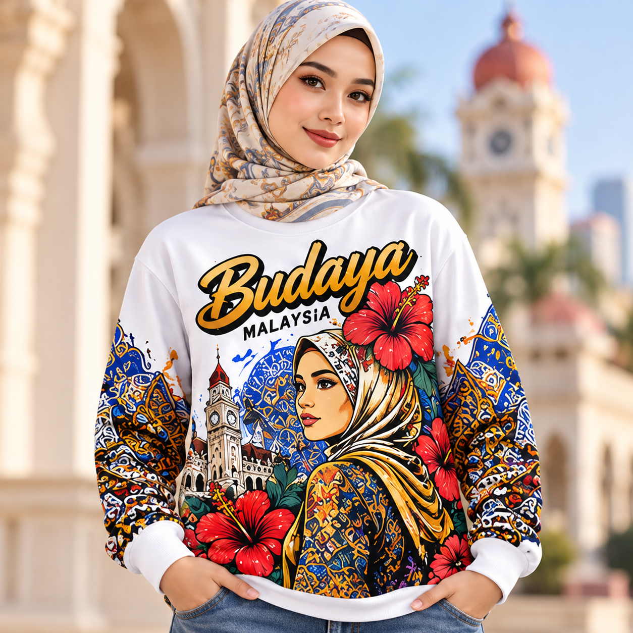 🇲🇾🌺 Baju Lengan Panjang Budaya Malaysia | Rekaan Eksklusif CetakKita | Batik & Bunga Raya
