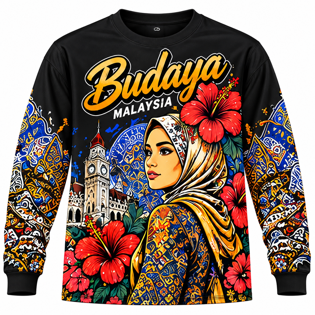 🇲🇾🌺 Baju Lengan Panjang Budaya Malaysia | Rekaan Eksklusif CetakKita | Batik & Bunga Raya
