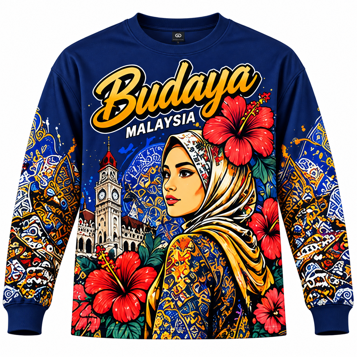 🇲🇾🌺 Baju Lengan Panjang Budaya Malaysia | Rekaan Eksklusif CetakKita | Batik & Bunga Raya