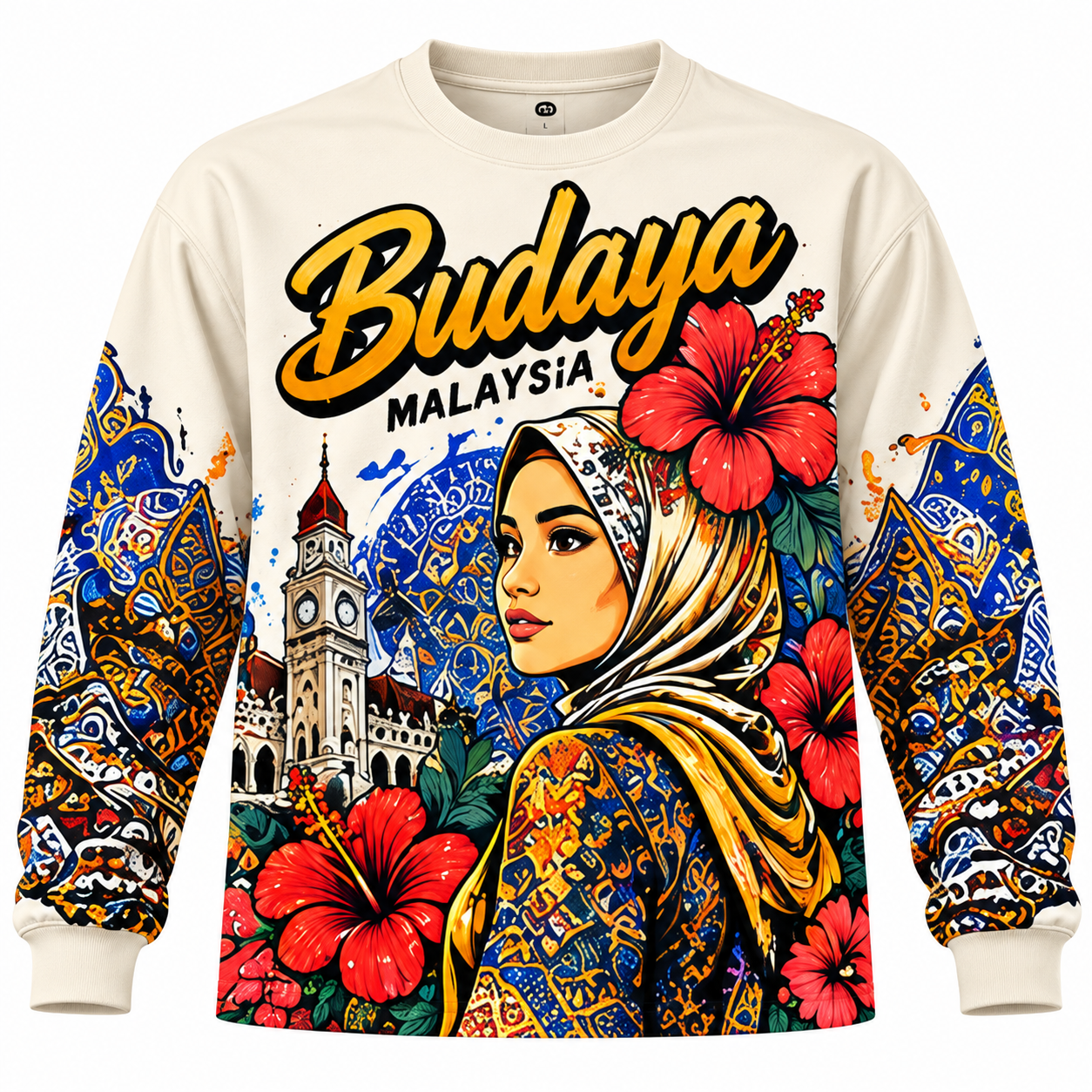 🇲🇾🌺 Baju Lengan Panjang Budaya Malaysia | Rekaan Eksklusif CetakKita | Batik & Bunga Raya