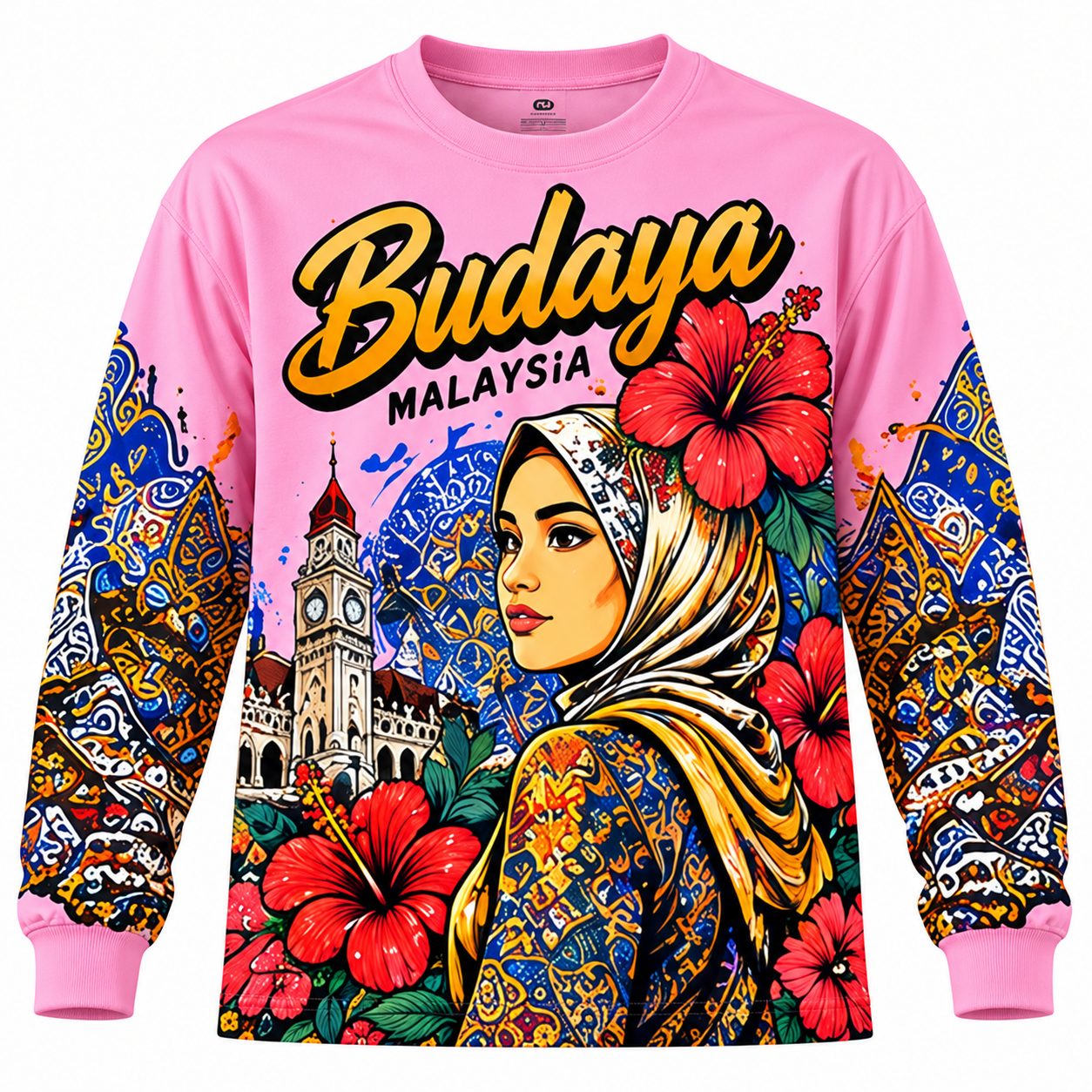🇲🇾🌺 Baju Lengan Panjang Budaya Malaysia | Rekaan Eksklusif CetakKita | Batik & Bunga Raya