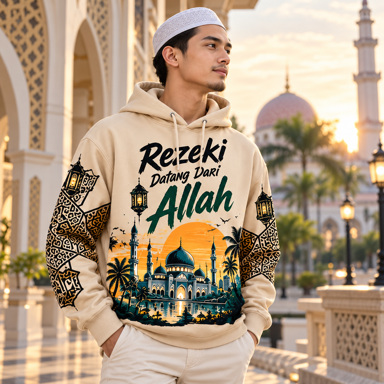 🌙🕌 Hoodie Rezeki Datang Dari Allah | Rekaan Eksklusif CetakKita | Edisi Senja & Seni Islam