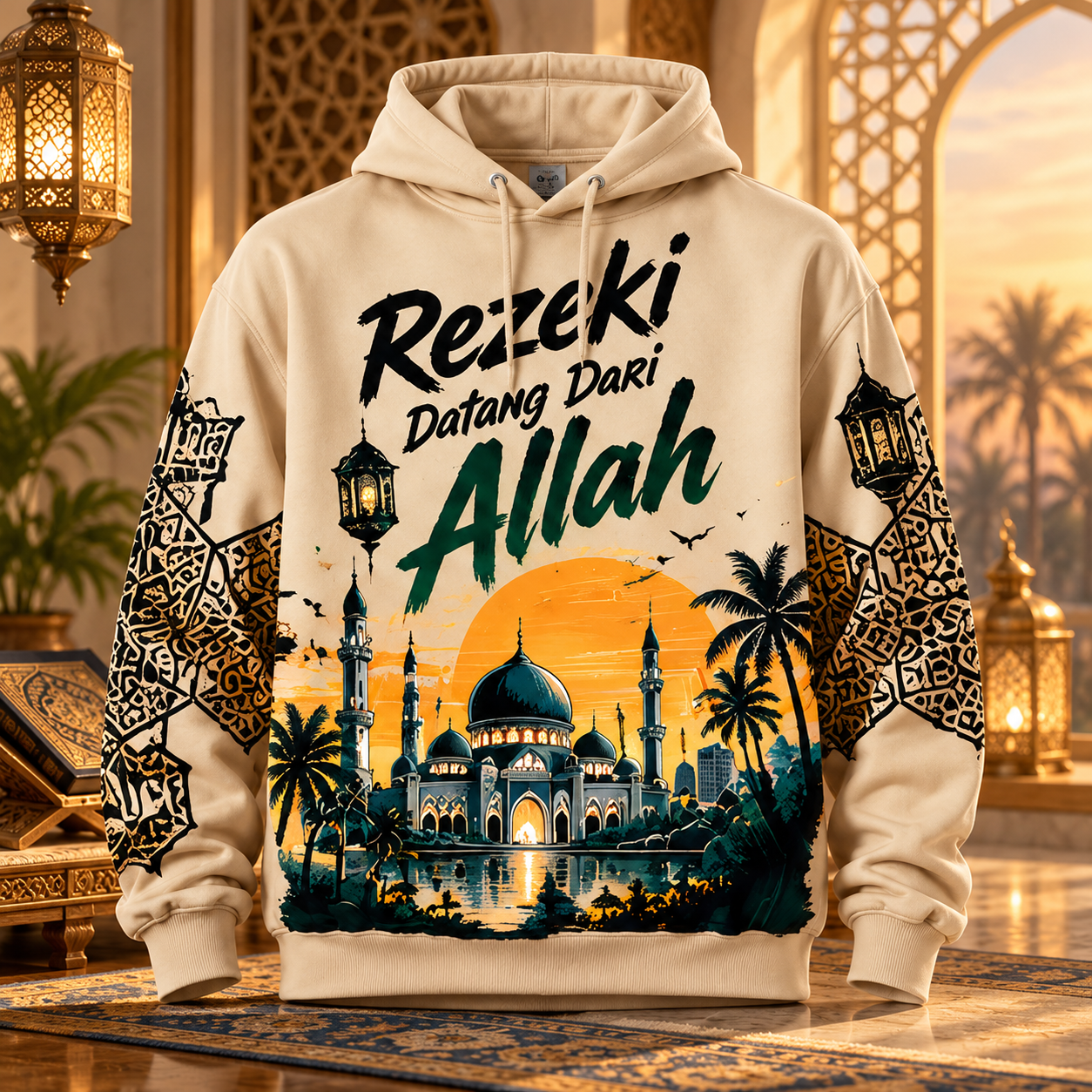 🌙🕌 Hoodie Rezeki Datang Dari Allah | Rekaan Eksklusif CetakKita | Edisi Senja & Seni Islam