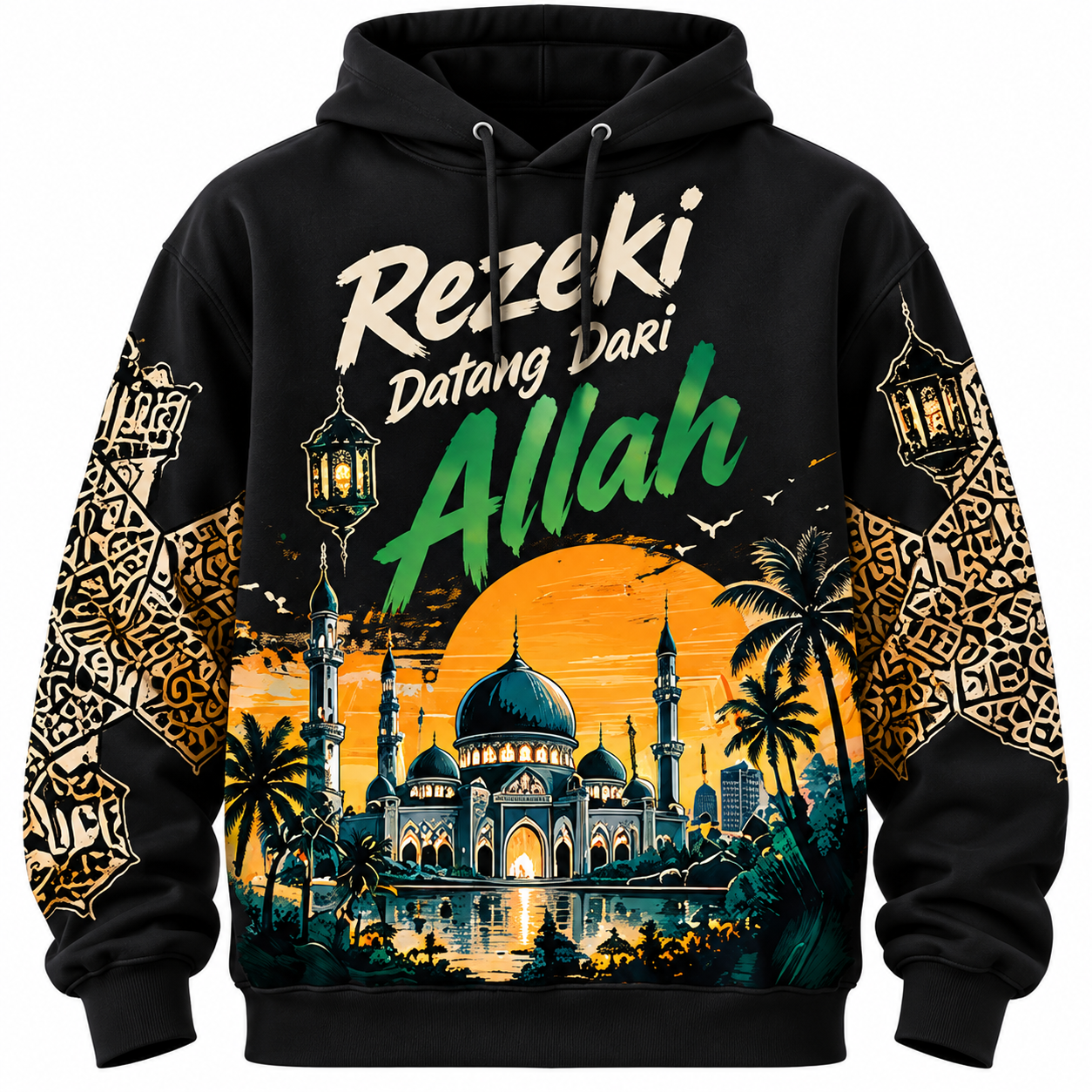 🌙🕌 Hoodie Rezeki Datang Dari Allah | Rekaan Eksklusif CetakKita | Edisi Senja & Seni Islam