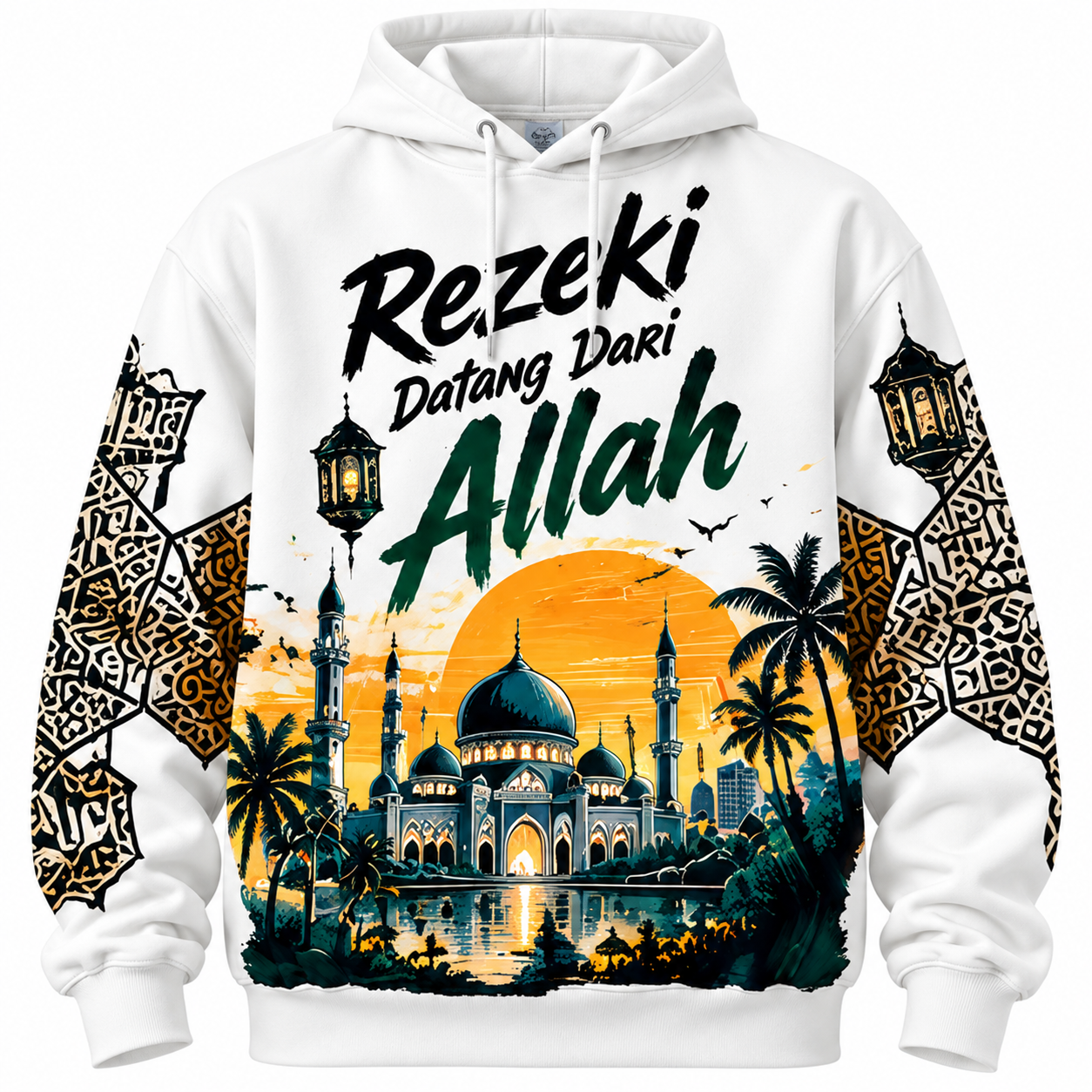 🌙🕌 Hoodie Rezeki Datang Dari Allah | Rekaan Eksklusif CetakKita | Edisi Senja & Seni Islam
