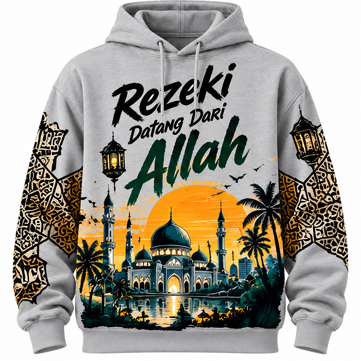 🌙🕌 Hoodie Rezeki Datang Dari Allah | Rekaan Eksklusif CetakKita | Edisi Senja & Seni Islam
