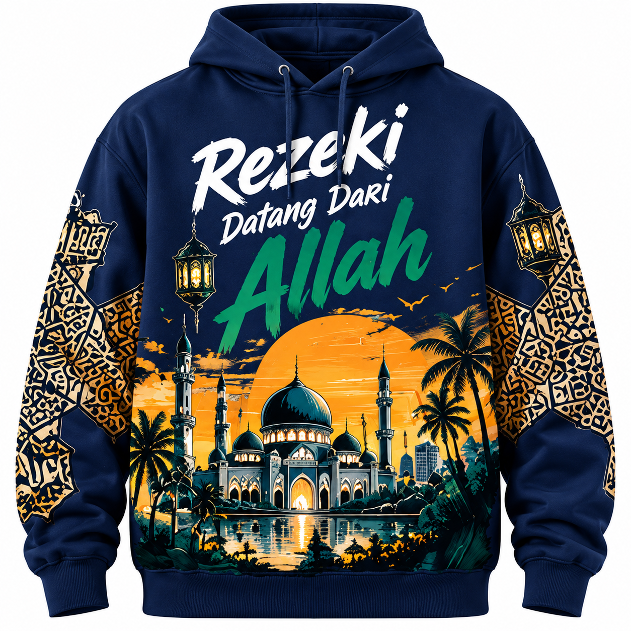 🌙🕌 Hoodie Rezeki Datang Dari Allah | Rekaan Eksklusif CetakKita | Edisi Senja & Seni Islam
