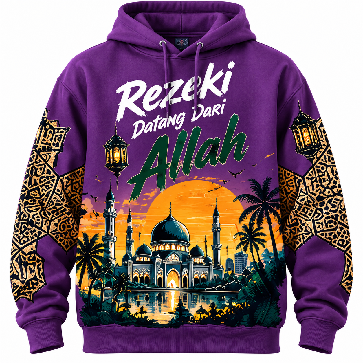 🌙🕌 Hoodie Rezeki Datang Dari Allah | Rekaan Eksklusif CetakKita | Edisi Senja & Seni Islam