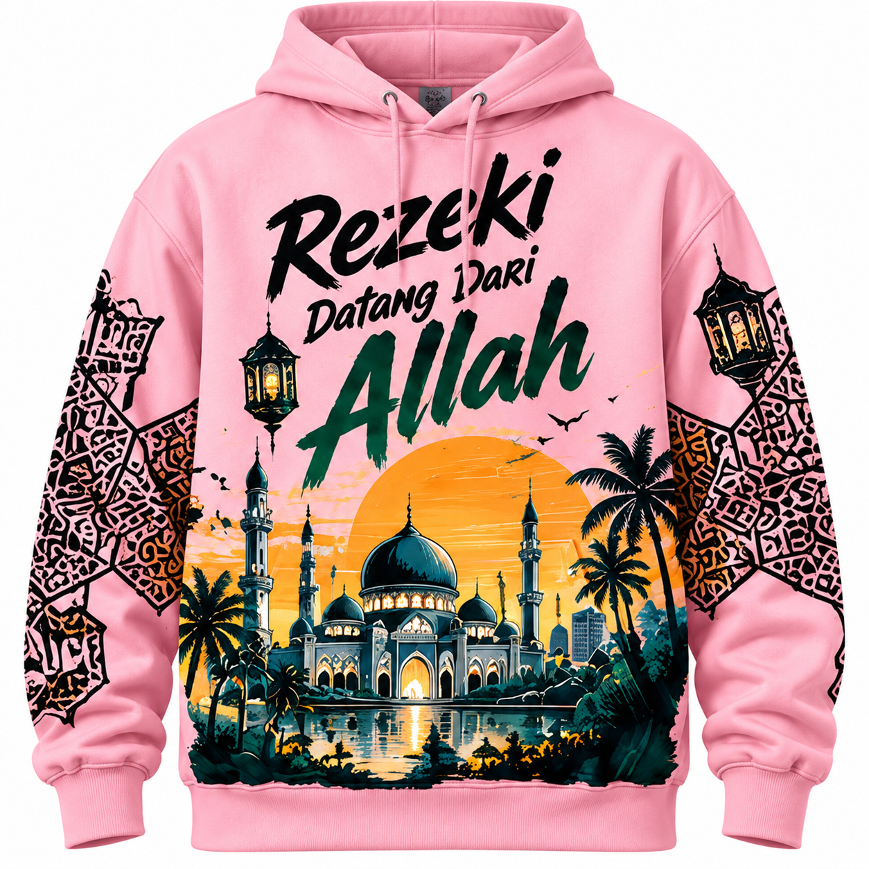 🌙🕌 Hoodie Rezeki Datang Dari Allah | Rekaan Eksklusif CetakKita | Edisi Senja & Seni Islam