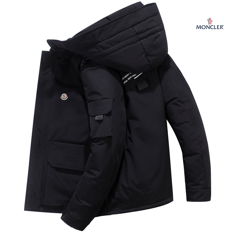 MONCLER メンズとレディースの厚手のショート丈フード付きジャケット、新作冬物作業着ダウンジャケット