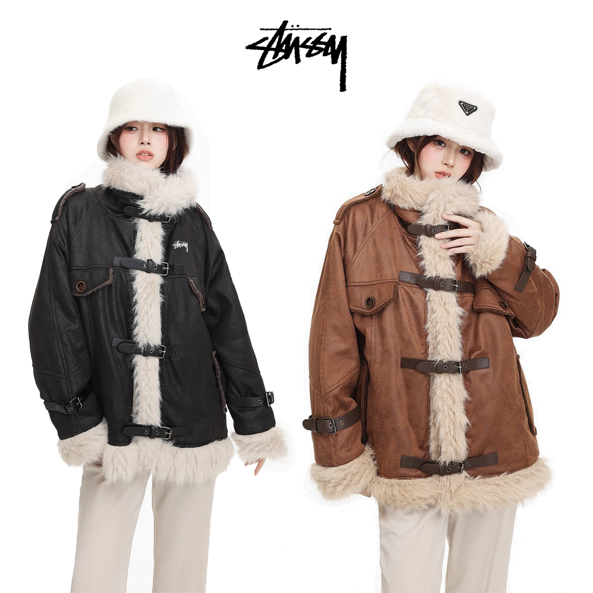 2025年新作 STUSSY ユニセックス スエード マイラール アメリカンスタイル パッチワーク ジャケット