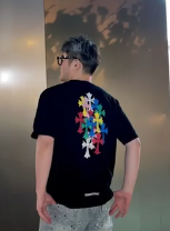 Chrome Hearts クロス サンスクリット パッチ プリント 刺繍 男女兼用 ゆったり 半袖 Tシャツ