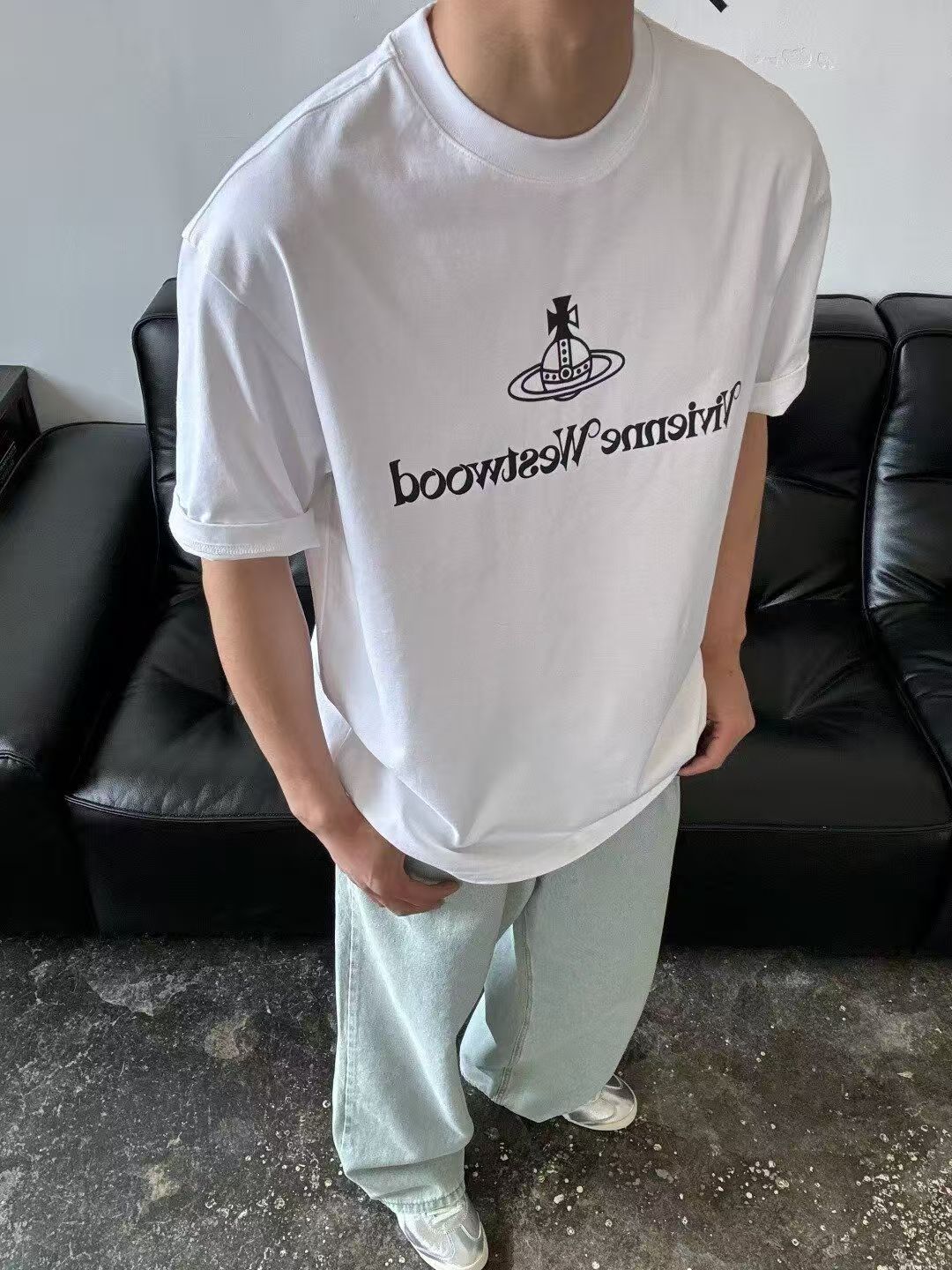 『M-2XL』黒と白のインスタイル純綿半袖Tシャツ男性と女性ゆったり夏のトレンド