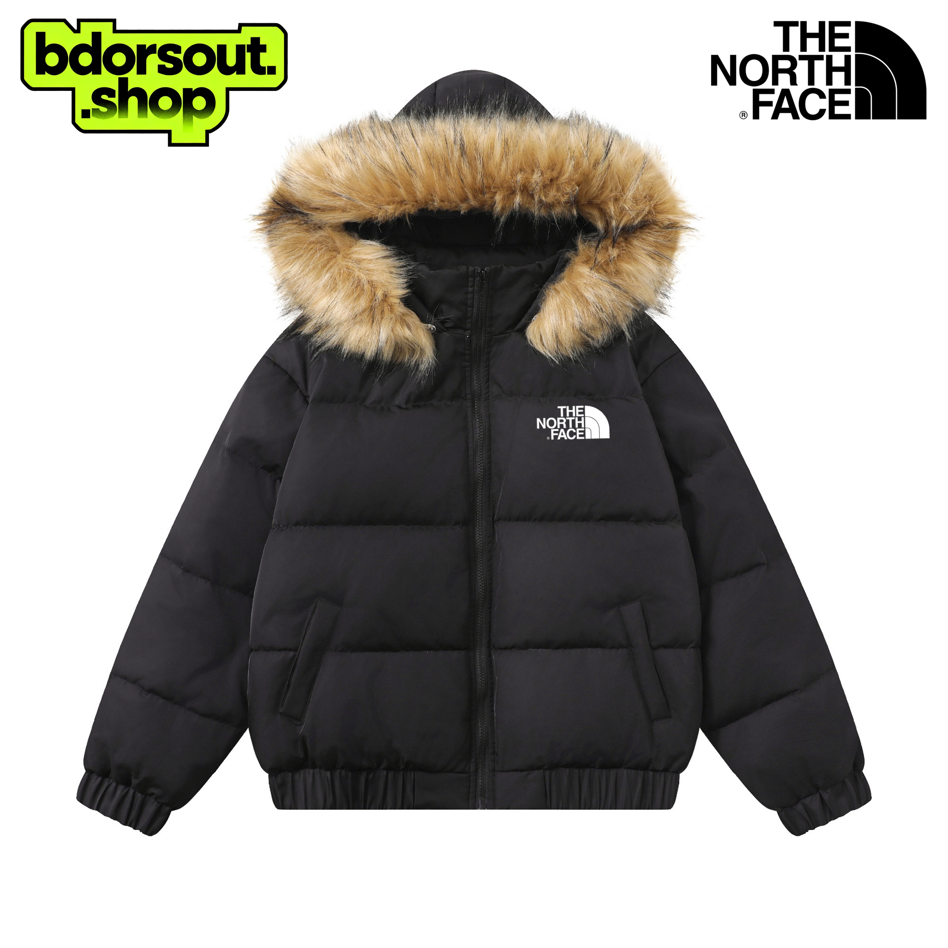 The North Face Fitted Short Hooded Down Jacket with Fur Collar