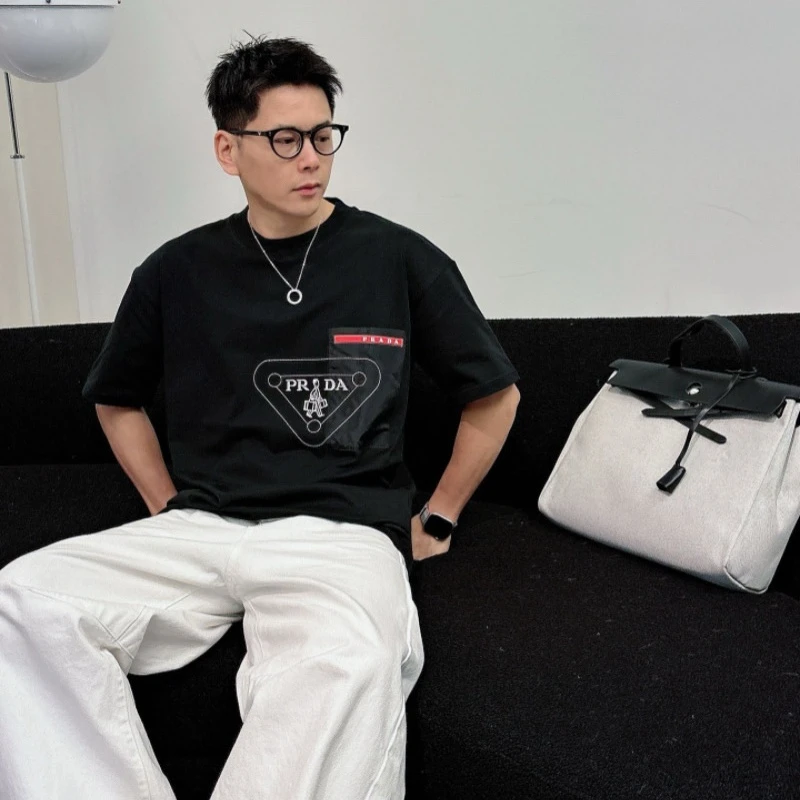 『S-XL』メンズ用夏物刺繍入り半袖Tシャツ、純綿