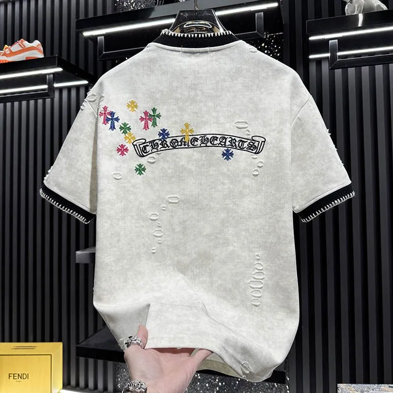『M-4XL』新作夏物高級刺繍入りメンズ半袖Tシャツ