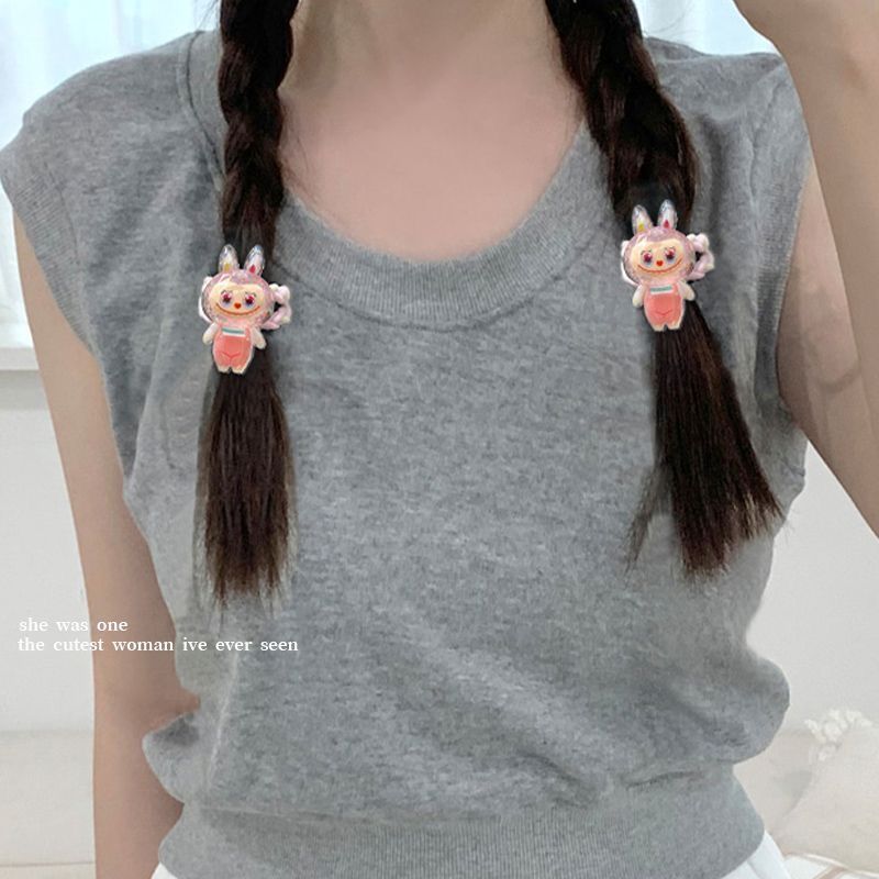 Labubuキュートで甘いドーパミン高弾性ゴムバンドダブルポニーテールヘアロープヘアリング
