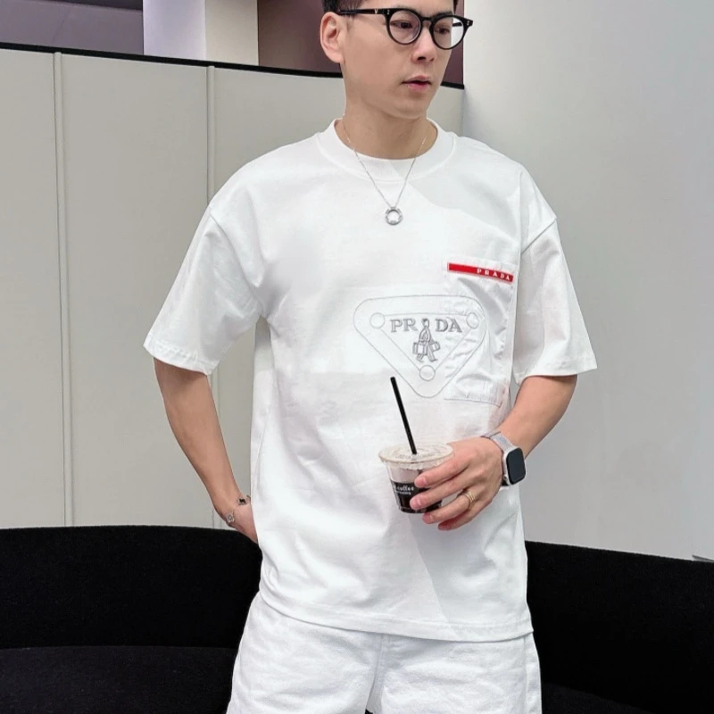 『S-XL』メンズ用夏物刺繍入り半袖Tシャツ、純綿