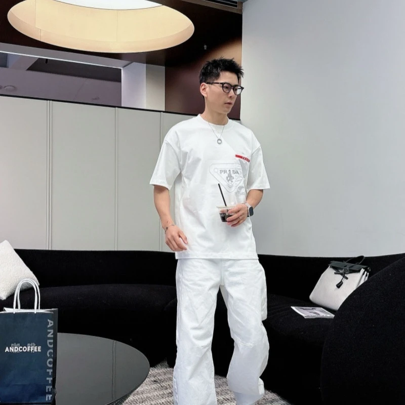 『S-XL』メンズ用夏物刺繍入り半袖Tシャツ、純綿